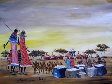  Cesta Arte - Mujeres masai con cestas y cabras de África